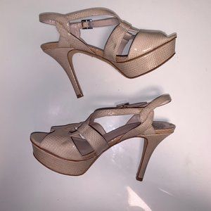 Vince Camuto Nude Snakeskin Ankle Strap Heels